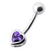 Jeweled Heart Silver Belly Ring - Monster Piercing