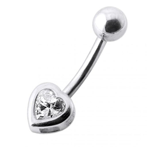 Jeweled Heart Silver Belly Ring - Monster Piercing