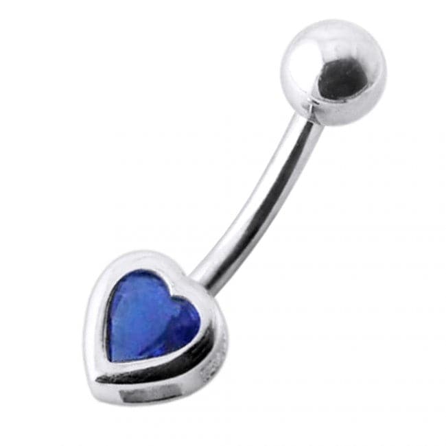 Jeweled Heart Silver Belly Ring - Monster Piercing