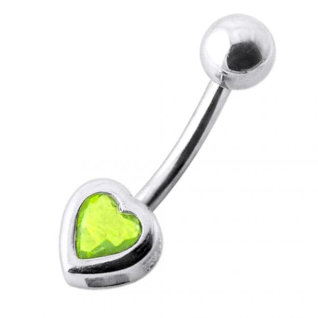 Jeweled Heart Silver Belly Ring - Monster Piercing