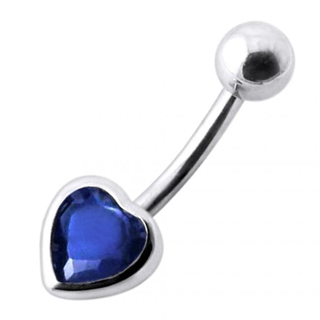 Jeweled Big Heart Silver Belly Ring - Monster Piercing