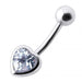 Jeweled Big Heart Silver Belly Ring - Monster Piercing