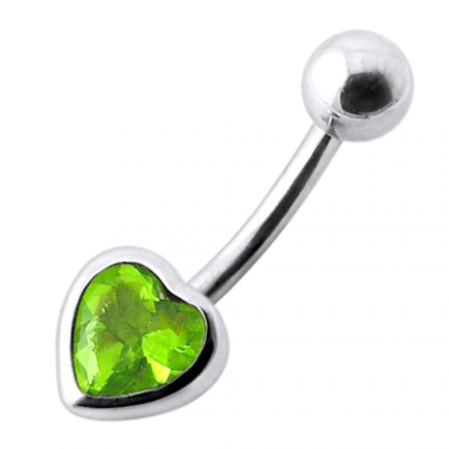 Jeweled Big Heart Silver Belly Ring - Monster Piercing