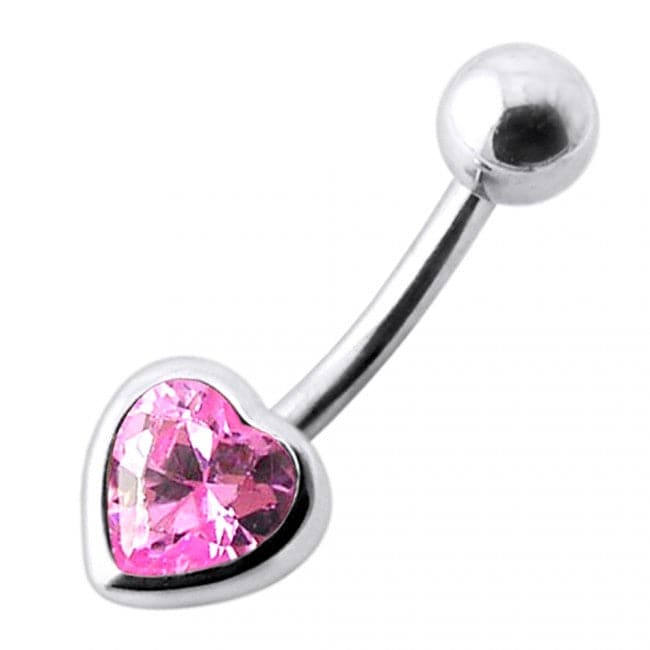 Jeweled Big Heart Silver Belly Ring - Monster Piercing