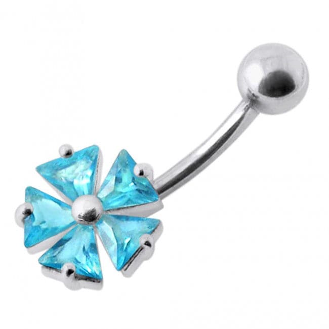 Jeweled Irish Flower Silver Belly Ring - Monster Piercing