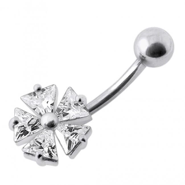 Jeweled Irish Flower Silver Belly Ring - Monster Piercing