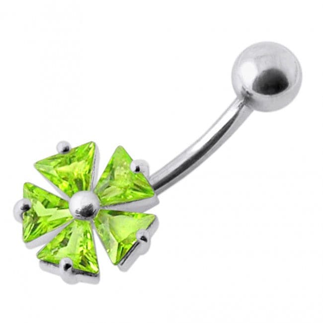 Jeweled Irish Flower Silver Belly Ring - Monster Piercing