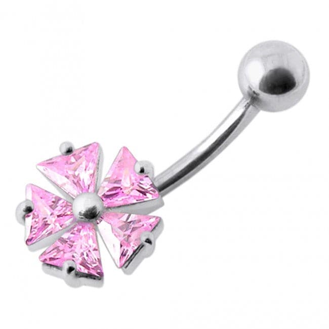 Jeweled Irish Flower Silver Belly Ring - Monster Piercing