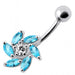 Jeweled Swirl Silver Belly Bar Body Jewelry - Monster Piercing