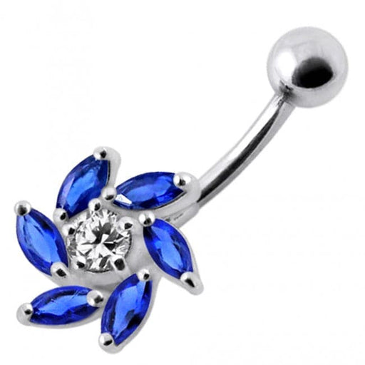 Jeweled Swirl Silver Belly Bar Body Jewelry - Monster Piercing