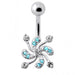 Jeweled Swirl Clover Silver Belly Bar Body Jewelry - Monster Piercing