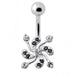 Jeweled Swirl Clover Silver Belly Bar Body Jewelry - Monster Piercing