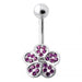 Jeweled 5 Leaf Clover Silver Belly Bar Body Jewelry - Monster Piercing