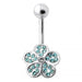 Jeweled 5 Leaf Clover Silver Belly Bar Body Jewelry - Monster Piercing