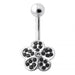 Jeweled 5 Leaf Clover Silver Belly Bar Body Jewelry - Monster Piercing