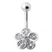 Jeweled 5 Leaf Clover Silver Belly Bar Body Jewelry - Monster Piercing