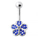 Jeweled 5 Leaf Clover Silver Belly Bar Body Jewelry - Monster Piercing