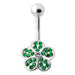 Jeweled 5 Leaf Clover Silver Belly Bar Body Jewelry - Monster Piercing