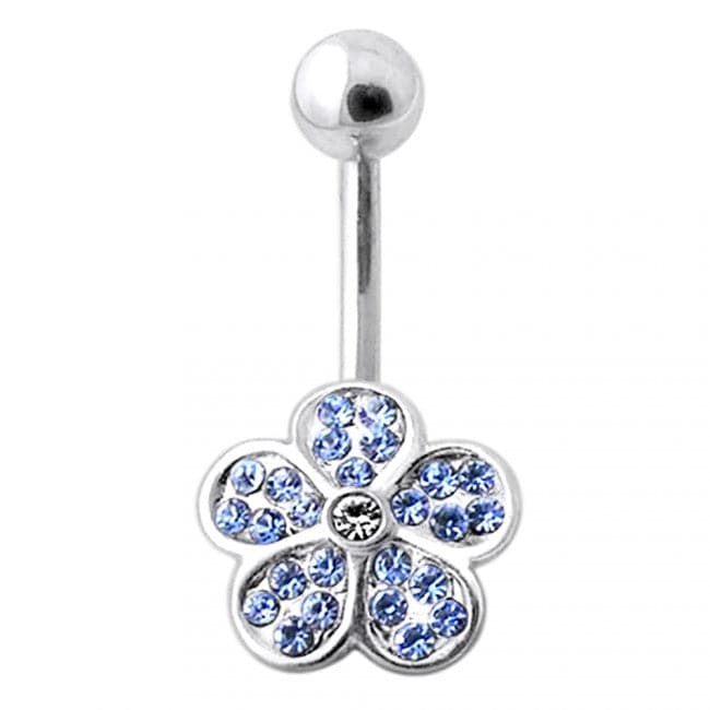 Jeweled 5 Leaf Clover Silver Belly Bar Body Jewelry - Monster Piercing