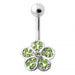 Jeweled 5 Leaf Clover Silver Belly Bar Body Jewelry - Monster Piercing