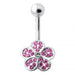 Jeweled 5 Leaf Clover Silver Belly Bar Body Jewelry - Monster Piercing