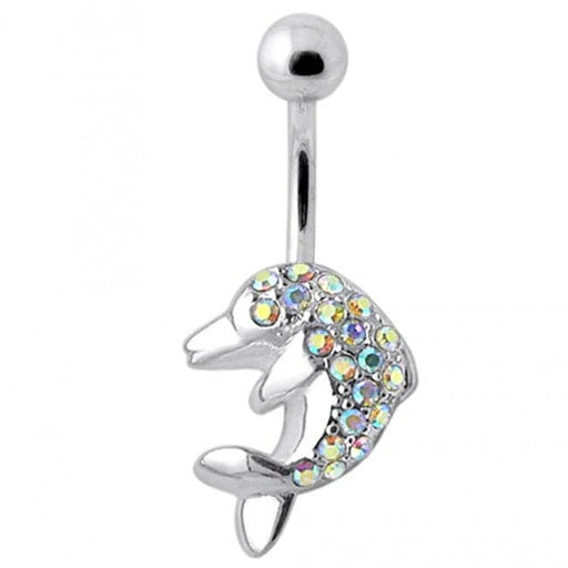 Jeweled Dolphin Silver Belly Ring - Monster Piercing