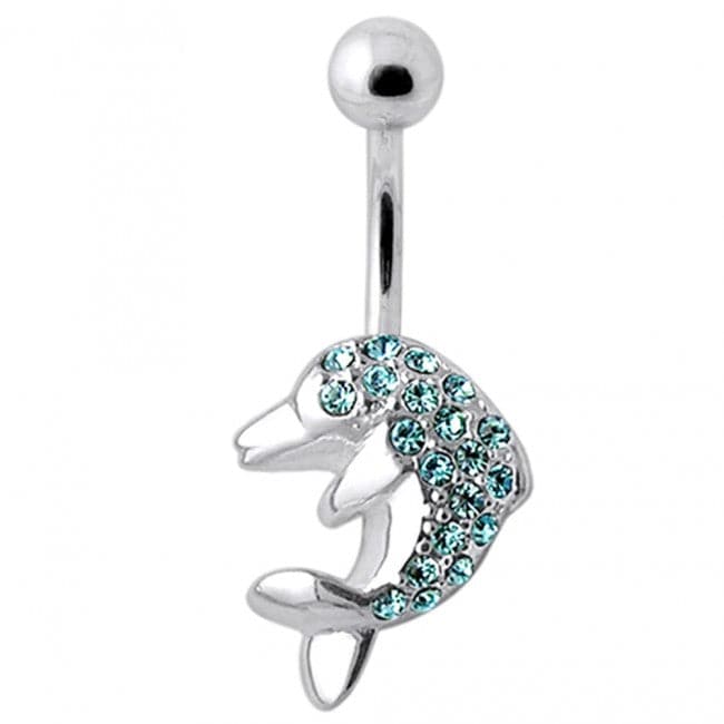 Jeweled Dolphin Silver Belly Ring - Monster Piercing