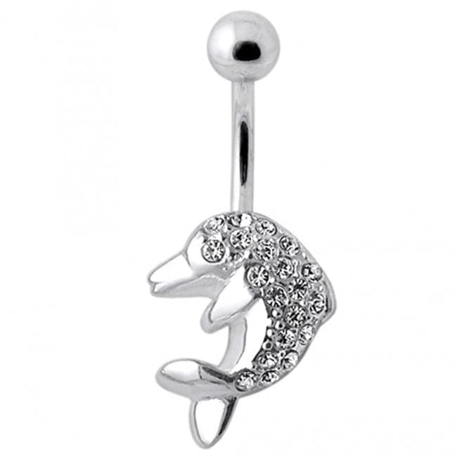 Jeweled Dolphin Silver Belly Ring - Monster Piercing