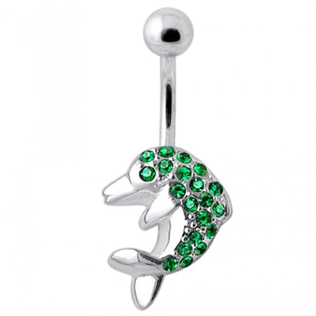 Jeweled Dolphin Silver Belly Ring - Monster Piercing