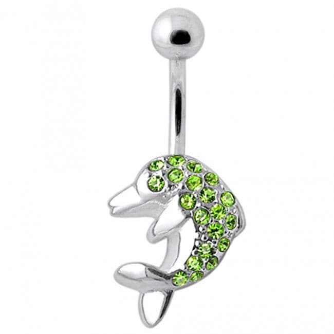 Jeweled Dolphin Silver Belly Ring - Monster Piercing