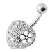 Fancy Jeweled Heart Silver Banana Bar Navel Ring - Monster Piercing