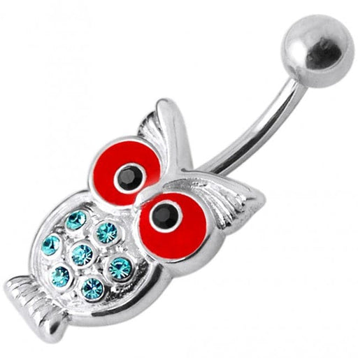 Jeweled Owl Silver Belly Ring - Monster Piercing