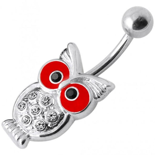 Jeweled Owl Silver Belly Ring - Monster Piercing