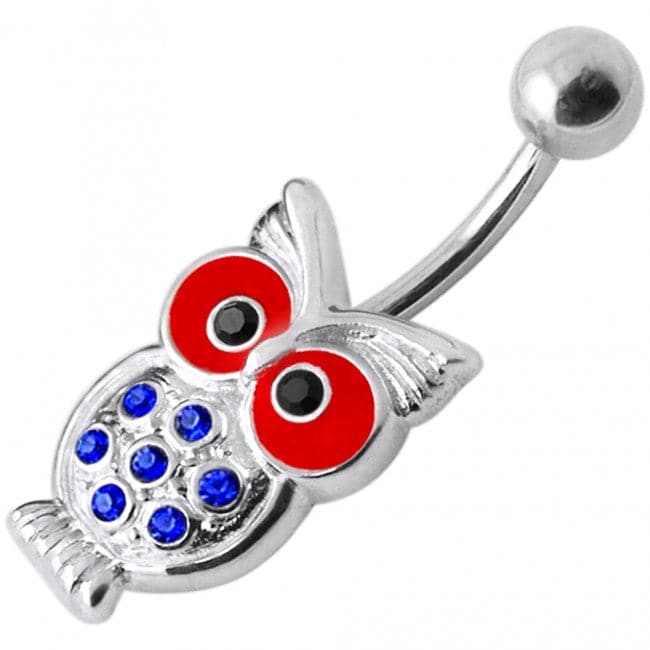 Jeweled Owl Silver Belly Ring - Monster Piercing