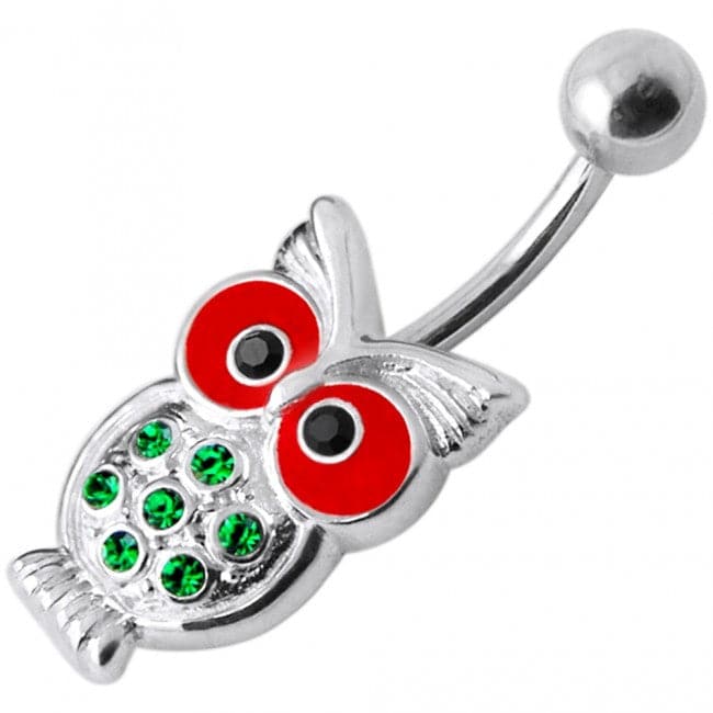 Jeweled Owl Silver Belly Ring - Monster Piercing