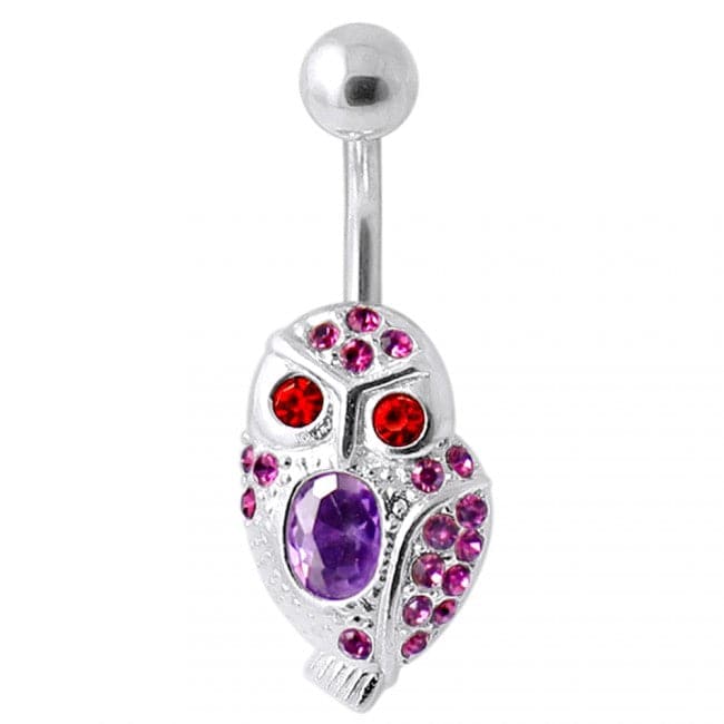 Red Eye Jeweled Owl Navel Bar - Monster Piercing