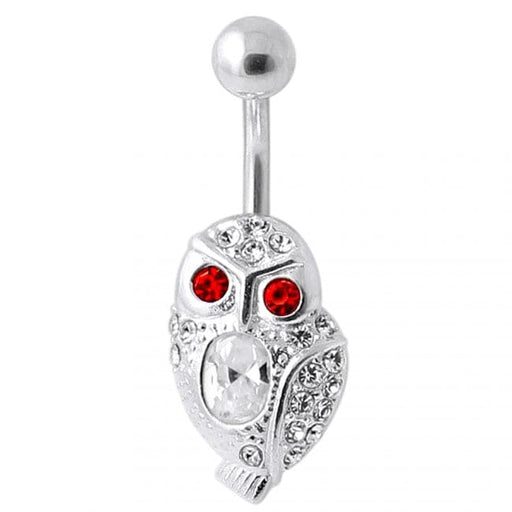 Red Eye Jeweled Owl Navel Bar - Monster Piercing