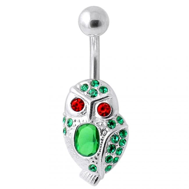 Red Eye Jeweled Owl Navel Bar - Monster Piercing