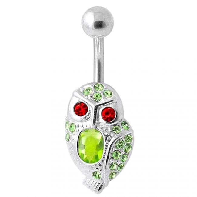 Red Eye Jeweled Owl Navel Bar - Monster Piercing