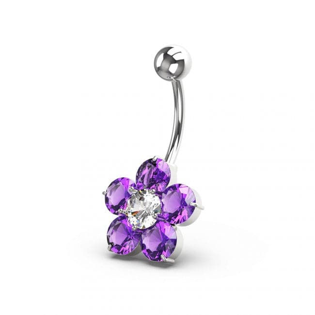 Jewelled Flower Non Dangling Navel Bar - Monster Piercing