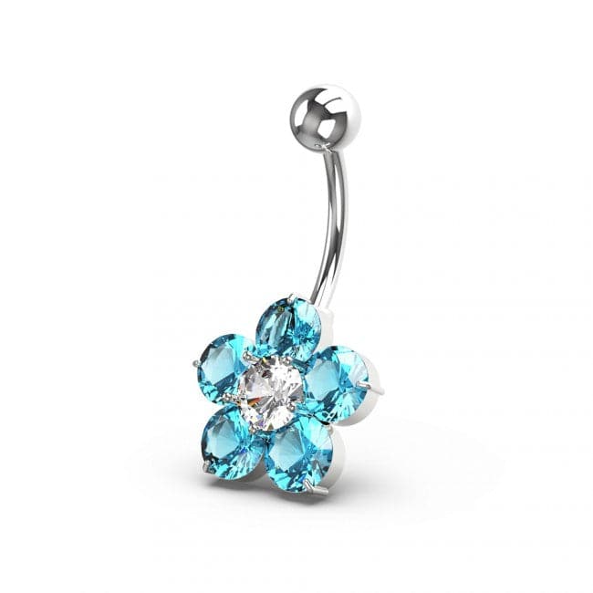 Jewelled Flower Non Dangling Navel Bar - Monster Piercing