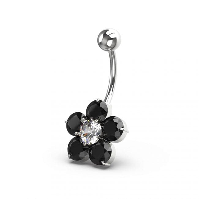 Jewelled Flower Non Dangling Navel Bar - Monster Piercing