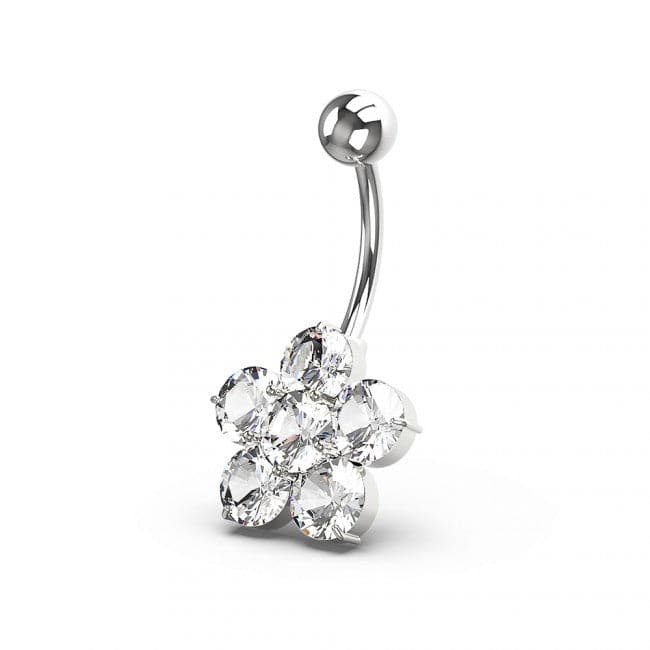 Jewelled Flower Non Dangling Navel Bar - Monster Piercing