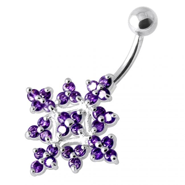 Multi Jeweled Big Flower Non Dangling Belly Bar - Monster Piercing