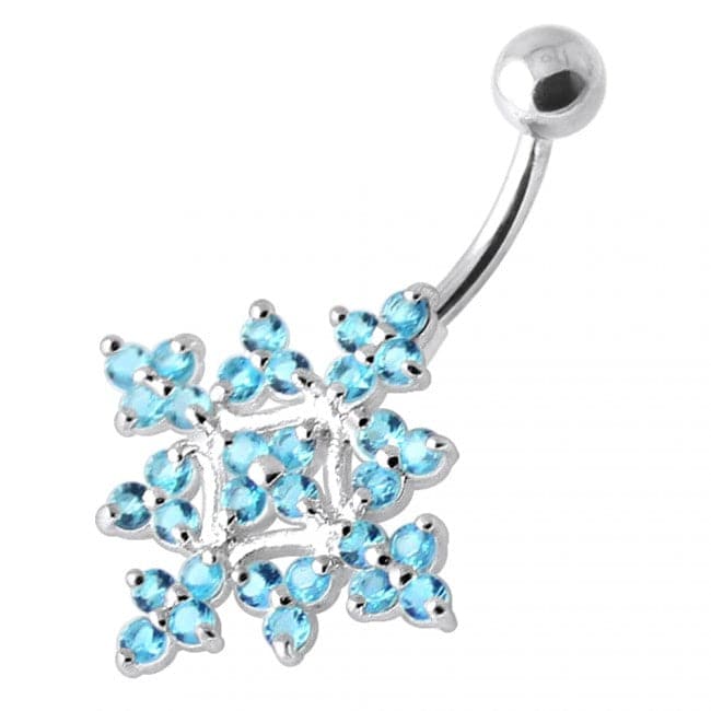 Multi Jeweled Big Flower Non Dangling Belly Bar - Monster Piercing