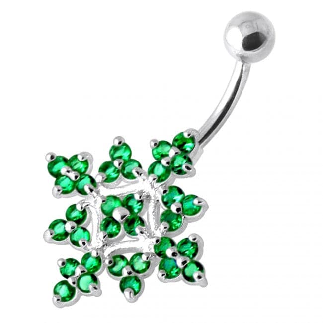 Multi Jeweled Big Flower Non Dangling Belly Bar - Monster Piercing