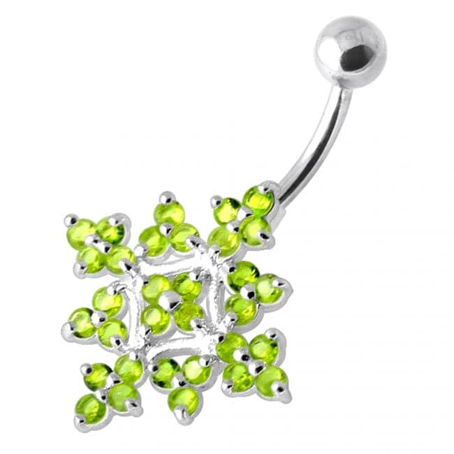 Multi Jeweled Big Flower Non Dangling Belly Bar - Monster Piercing