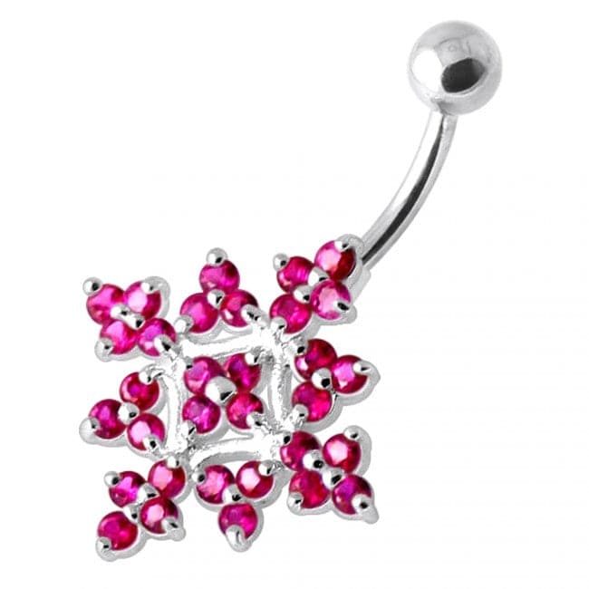 Multi Jeweled Big Flower Non Dangling Belly Bar - Monster Piercing