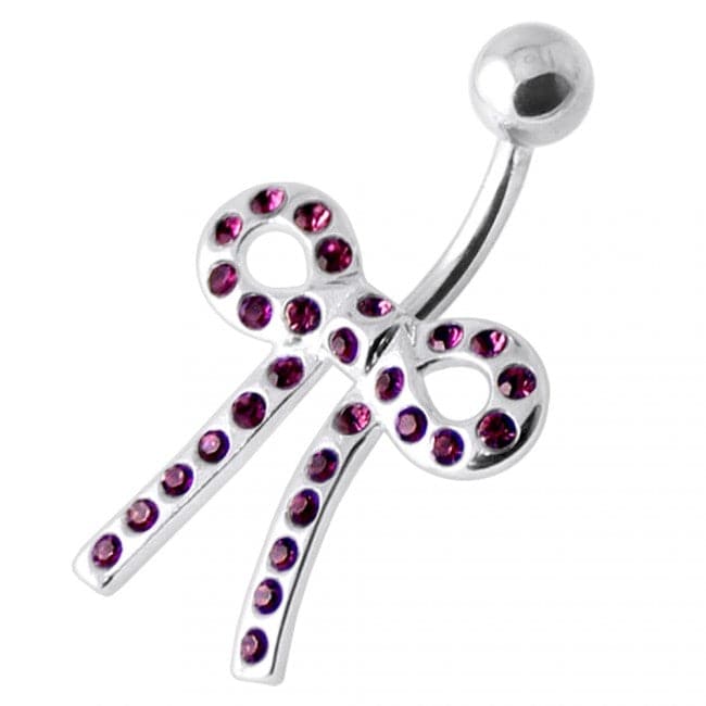 Tied Bow Jeweled Non Dangling Belly Bar - Monster Piercing