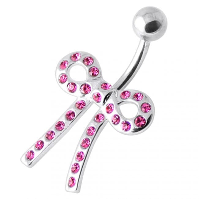 Tied Bow Jeweled Non Dangling Belly Bar - Monster Piercing